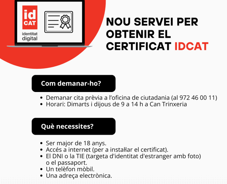 Nou servei per obtenir el certificat IdCAT presencialment