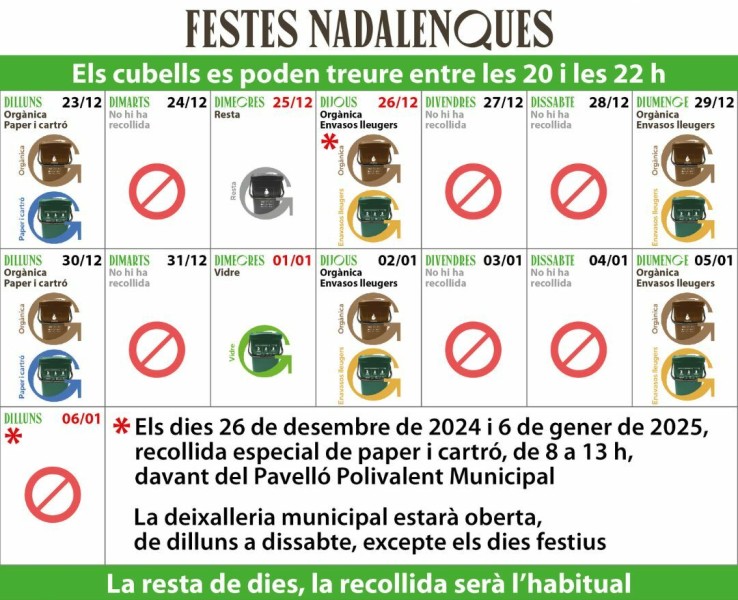 Calendari del porta a porta per les festes nadalenques